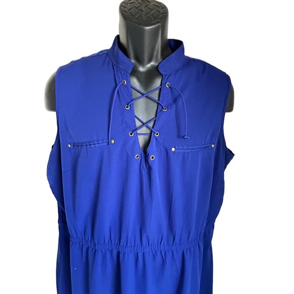 Royal Blue Sleeveless Lace-Up Casual Dress size 1X - Picture 4 of 13
